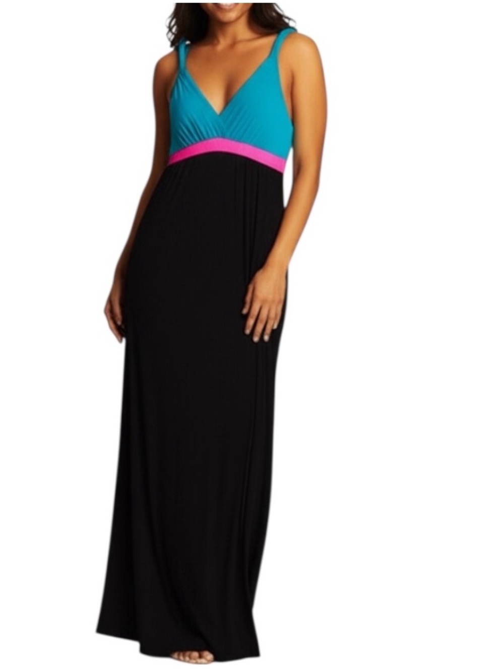 Y2K L8ter Twist Strap Empire Waist Colorblock Maxi Dress Blue Pink Black M